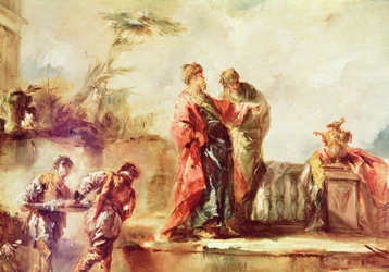 El matrimonio de Tobías, (detalle) de una serie de paneles en el parapeto del órgano que representan Escenas de la Historia de Tobías, 1750-53